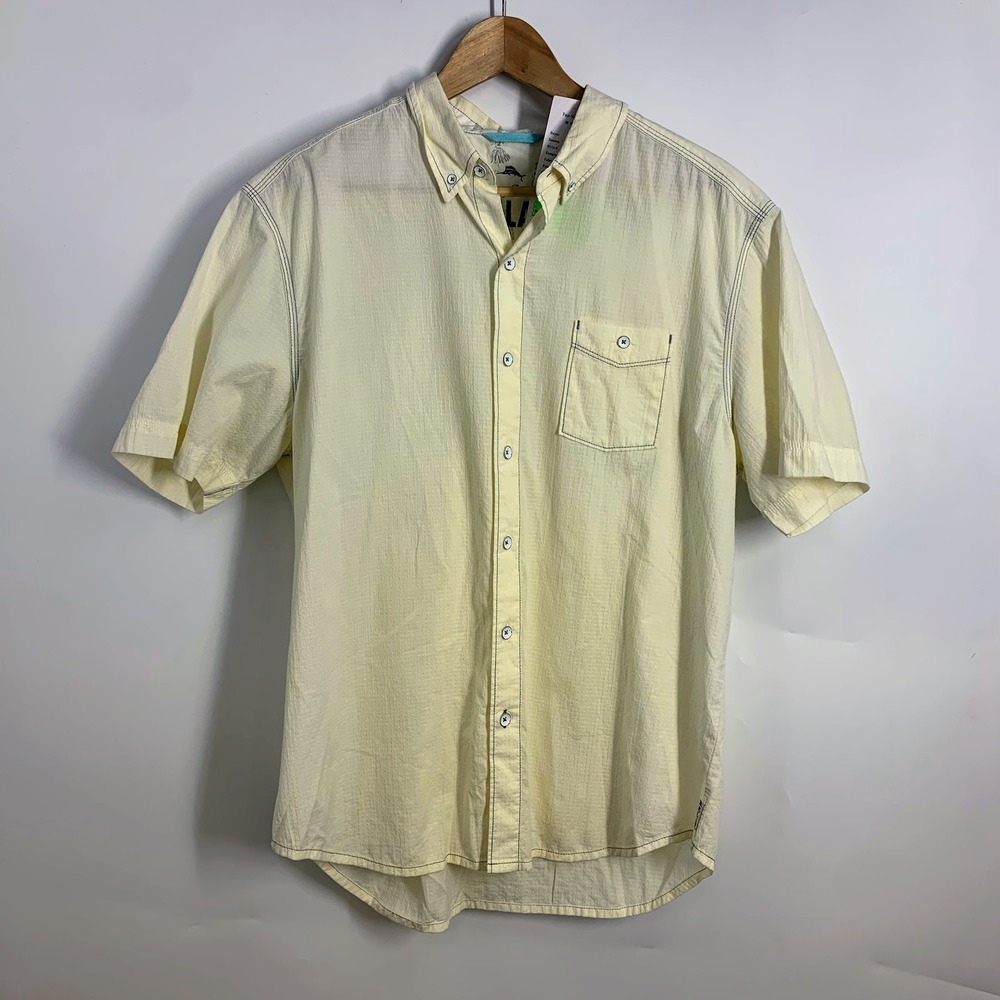 Tommy Bahama Mens Relaxed Fit Short‎ Sleeve Button Up Shirt Cream M